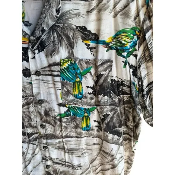 Kennington Vintage Aloha Hawaiian Shirt Tropical Birds Palm Trees Beach Size 2XL - Picture 2 of 12